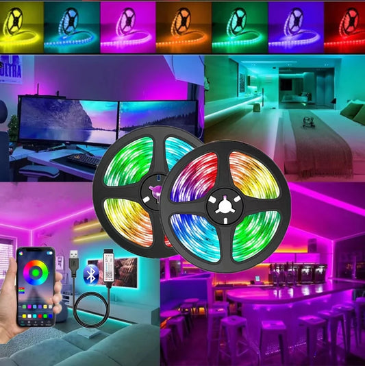 1-15m RGB LED Strip Lights Bluetooth App Remote Control 5V USB Music Sync Party Atmosphere TV Backlight for Christmas Home Decor